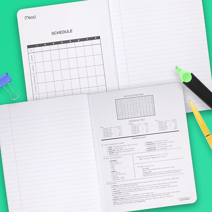 Mead Composition Notebook, College Ruled 7.5" x 9.75" Paper, 100 Sheets, Assorted Pastel Colors, 6 Pack (850218)