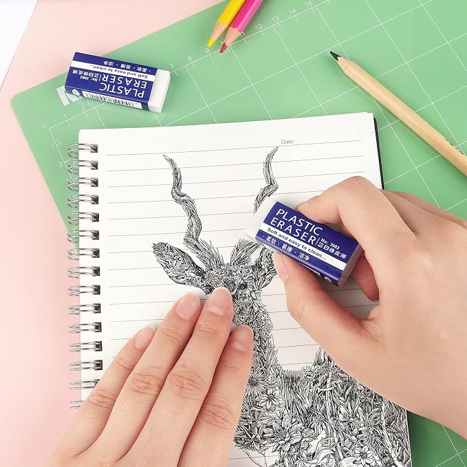 Tamaki Erasers, Large, White, 6 Pack | Erasers for School Office, Art Eraser for Drawing