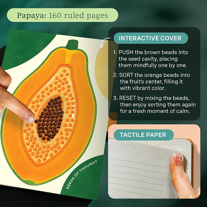 Lifelines Sensory Bead Journals, Papaya & Gumball 2 Pack Set, 160 Pages | Fidget Ruled Notebook Journals with Interactive Tactile Cover & Embossed Paper - Sensory Journaling Notebooks