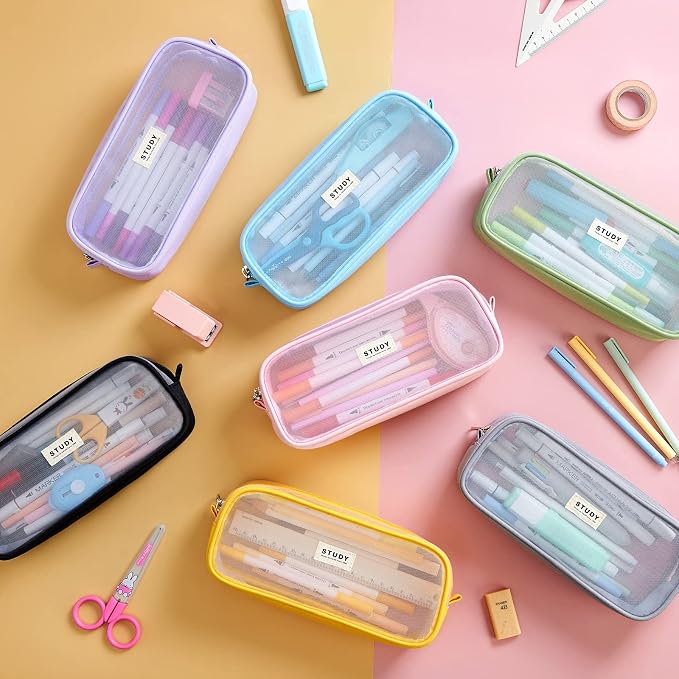 KALIDI Grid Mesh Pencil Case Large Capacity Pencil Case Big Pencil Pouch With Zipper Simple Stationery Bag Aesthetic Pen Bag for School Teen Girl Boy Multi-Purpose bag for office Men Women