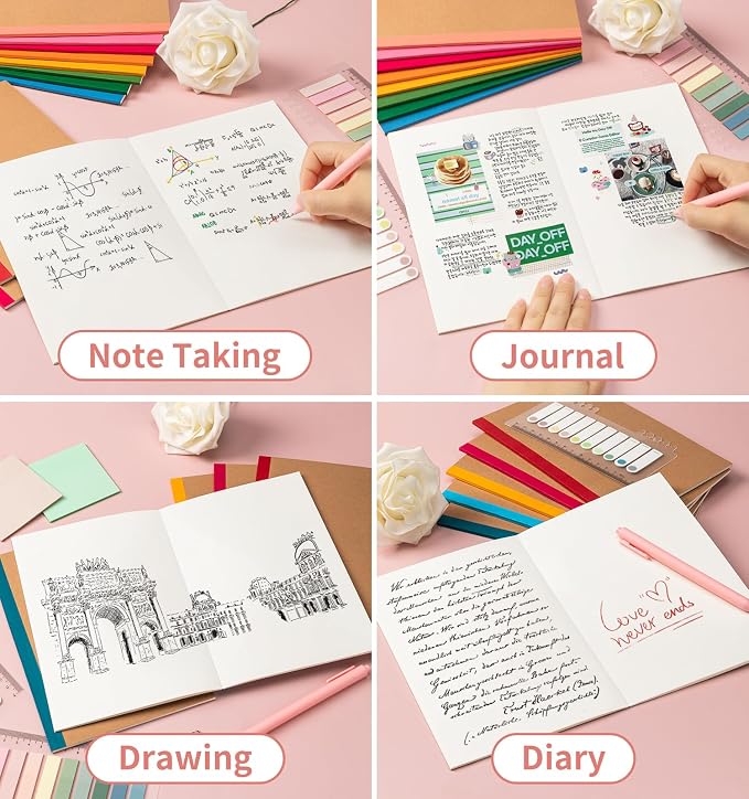 60 Pack Blank Notebook Journals Bulk, A5 Unlined Paper Composition Notebook, 8.3”x 5.5”, Kraft Cover with Rainbow Spines, 15 Colors 60 Pages for School Office Travel