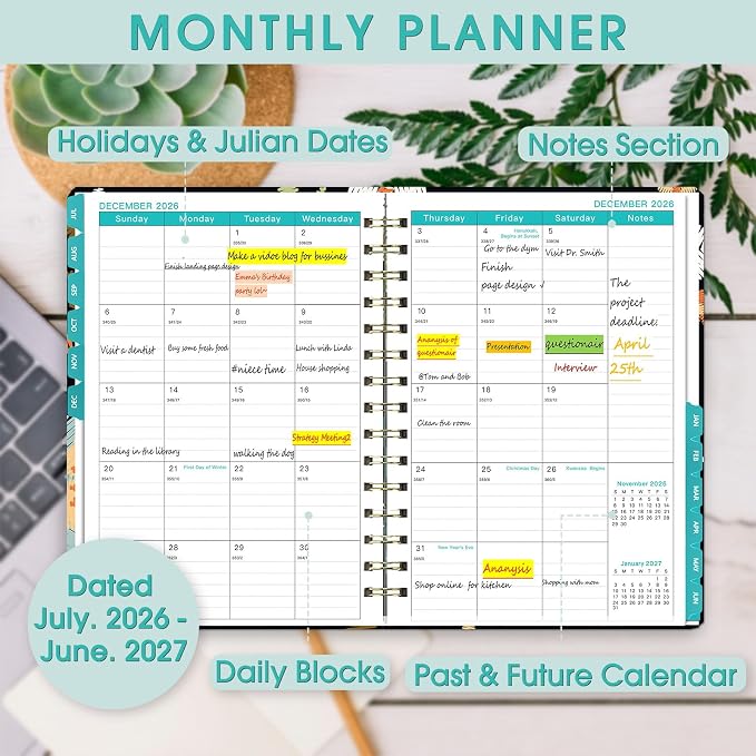 Planner 2026-2027 Weekly and Monthly Calendar Planner Jul 2026-Jun 2027 | Academic Planner with Stickers,Tabs and Pocket,Teacher Student Planning book Ideal for Office School Supplies,6.3" x 8.5"