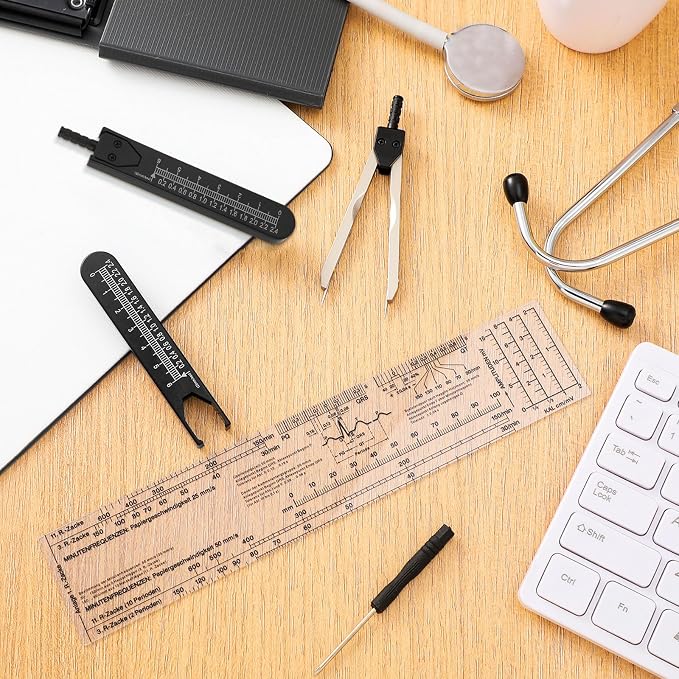 Tondiamo 2 Pack EKG Calipers EKG Ruler Card Combination Set ECG Drafting Electrocardiographs Measuring Tool for Doctors, Nurses, Medical Student(Black and Clear)