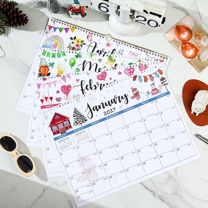 Calendar 2026-2027 - Wall Calendar 2026-2027, July 2026 - December 2027 Wall Calendars, 14.8'' x 11.6'', with Julian Dates, Hanging Hole, Thick Paper