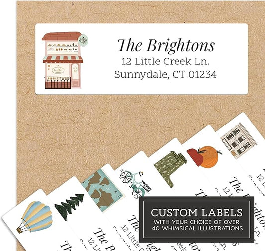 Personalized Return Address Labels - Simple & Stylish Illustrations Classic Style - Over 40 Images to Choose from - Custom Self Adhesive Stickers for Envelopes (60-960 Labels)