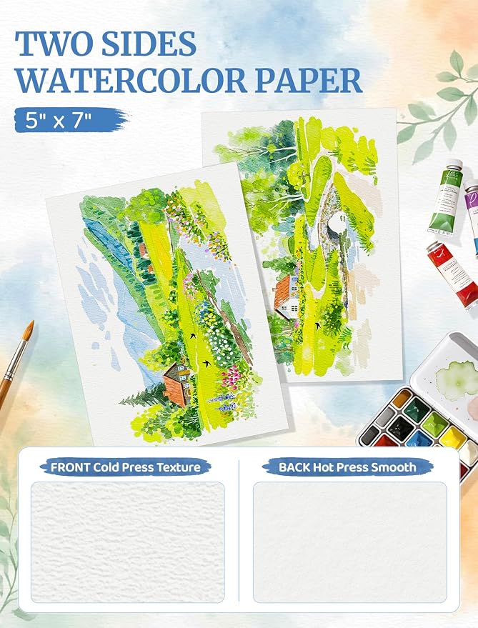 168 Sheets 5x7 Watercolor Paper Bulk, Cold Press Watercolor Paper 5x7, 110 LB/230 GSM Water Color Paper 5 x 7, Watercolor Paper Pad for Kids Adults, Art Paper for Painting, Sketching, Acrylic, Gouache