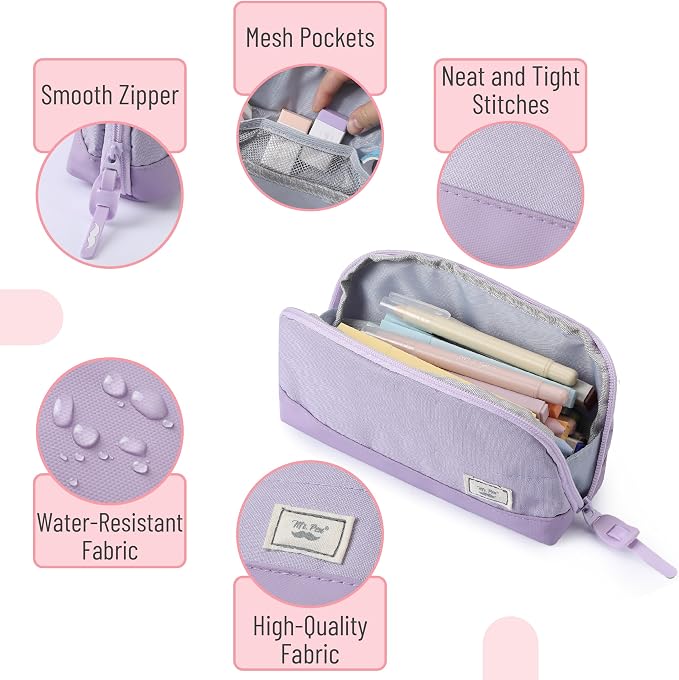 Mr. Pen- Wide-Opening Pencil Case, Triangle Design | Compact & Spacious Pencil Cases with 5 Mesh Pockets, Bag Pouch, Box Organizer for Students, School Supplies, Aesthetic Supply