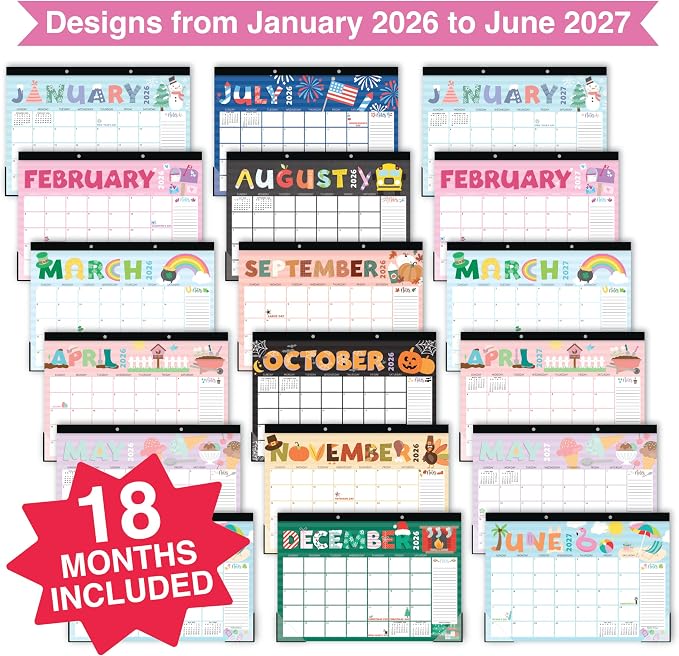 Hadley Designs Large Teacher Desk Calendar 2026-2027 - Desktop Calendar 2026, 18-Month Academic Desk Calendars for School, Home & Office, Cute Classroom Must Haves, Back to School Teacher Gifts