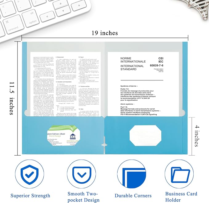 Zzrywuty File folders with Pockets,Light Blue Two folders for documents,50 Pack Paper Folders with Card Slot,Letter Size,School Students,Business,Home and Office Workers