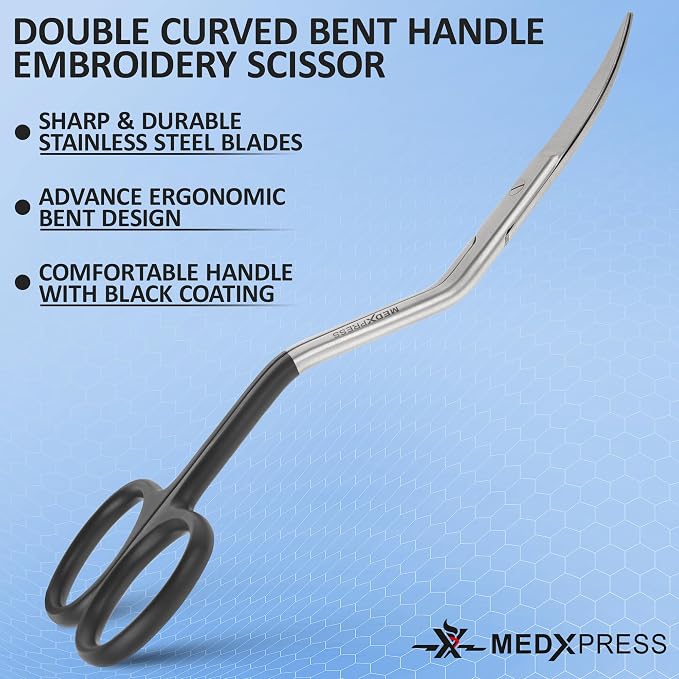 Bent Handle Double Curved Embroidery Scissors 6 Inch Stainless Steel Embroidery Scissors for Fabric Stitches and Crafting Machine Embroidery Sewing Applique scissors.
