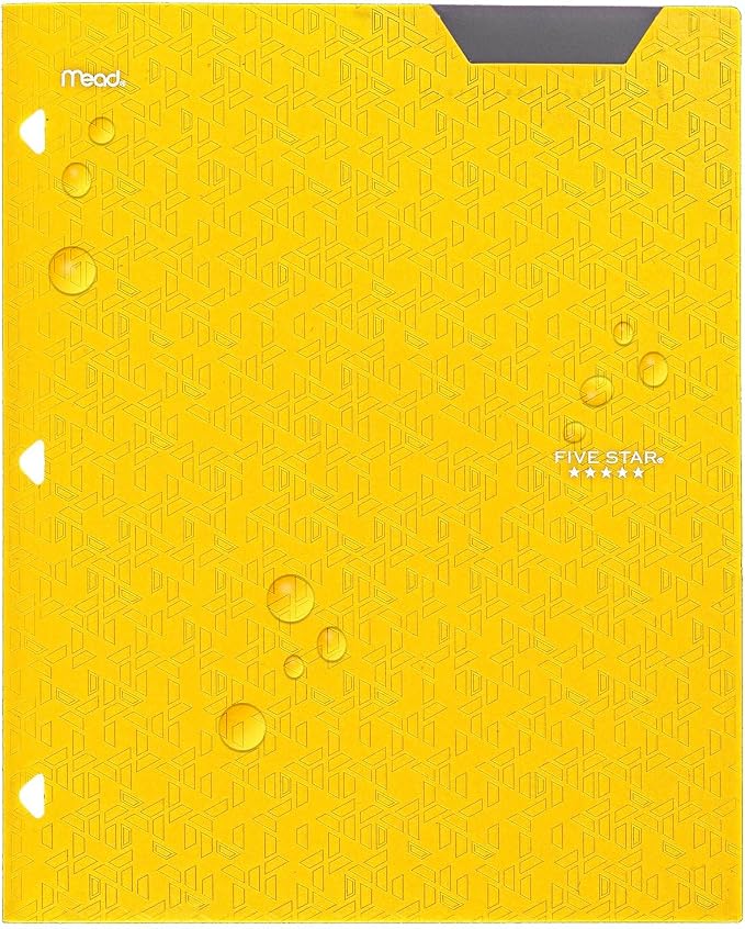 Five Star 2-Pocket Folder,Plastic Folder with Stay-Put Tabs,Fits 3-Ring Binder,Holds 8-1/2" x 11" Paper,Tidewater Blue,White,Amethyst Purple,Harvest Yellow (38065),4 Count (Pack of 6)