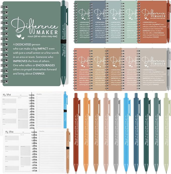 Tellingyou 20 Sets Difference Maker Employee Appreciation Gift for Coworker to Do List Notebooks with Ballpoint Pen Note Pads Journal Back to School for Teacher Nurse Staff Team (Healing Colors)