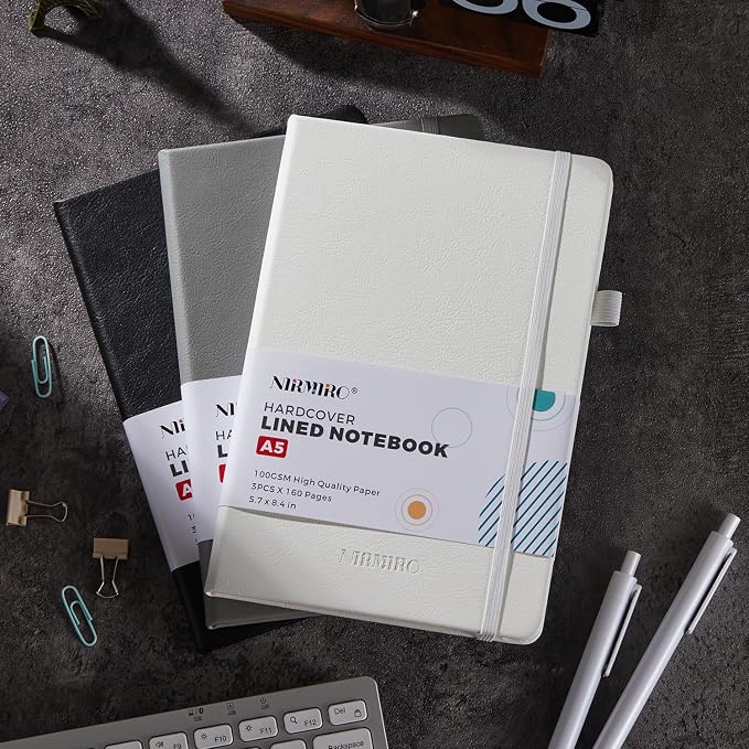 Hardcover Journal Notebook for Work, A5 (5.7"x8.4"), 3 Pack 160 Pages Lined Journaling Notebooks with Pen, 100GSM Paper, for Women Men Writing, Travel, Business, Daily Diary, School Office Supplies