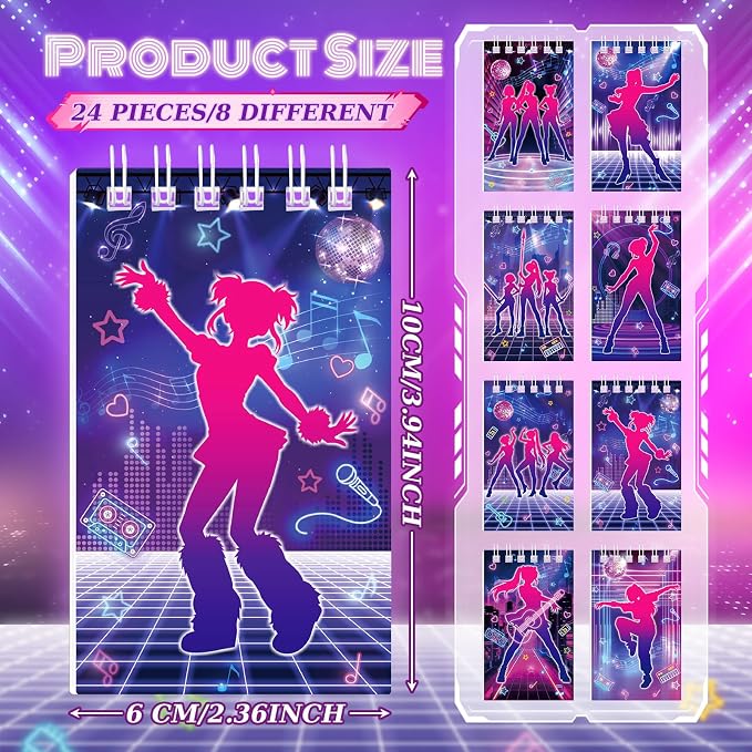 Faccito 24 Pcs Kpop Theme Mini Notebooks Kpop Music Party Favors Small Notepads for Music Dance Themed Birthday Party Decorations Classroom Rewards Gift, 2.4 x 3.9 Inch