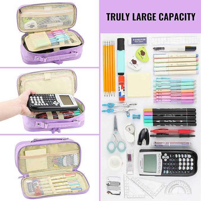 JOINPRO Large Capacity Pencil Case, 4 Compartment Pen Pouch Organizer with Double Zipper, Storage Bag for School, Office, Teen Girl Boy Men Women