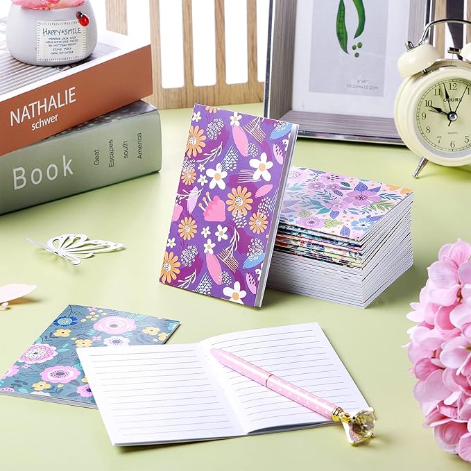 Containlol 24 Pcs Mini Floral Notepads Mini Colorful Pocket Notebooks Bulk Bible Inspirational Pocket Notepad Small Journal for Party Office Home Coworkers Travel Gift Present Supplies(Stylish)