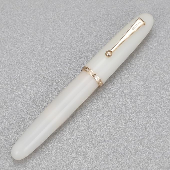 Jinhao 9019 DaDao Series Fountain Pen, Size 8 Fine Heartbeat Nib with Large Ink Converter, Ivory White Acrylic Design Smooth Writing Pen (Gold Trim)