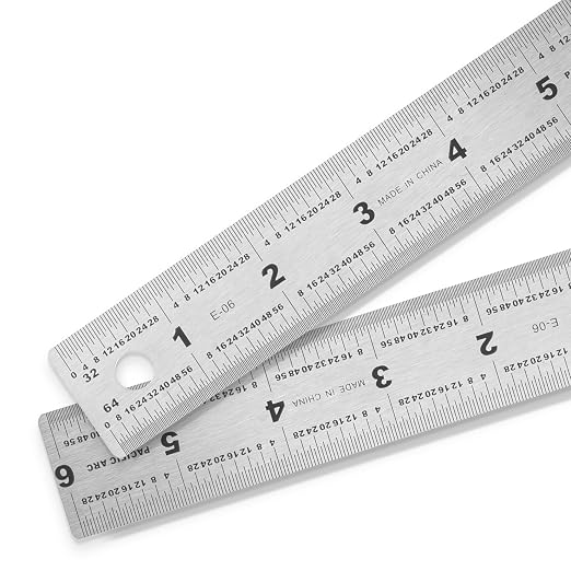 2 Pack - 6" Stainless Steel Ruler with Non-Skid Cork Backing: 32 & 64 divisions per inch