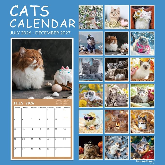 Calendar 2026-2027 - Wall Calendar 2026-2027, Jul. 2026 - Dec. 2027, 12" x 24" (Open), 18 Months Cat Calendar 26-27, Large Wall Calendar Kitten, Thick Paper, Unruled Blocks, Perfect for Organizing | 12" x 24" (Open), 18 Months Cat Calendar 26-27, Large...