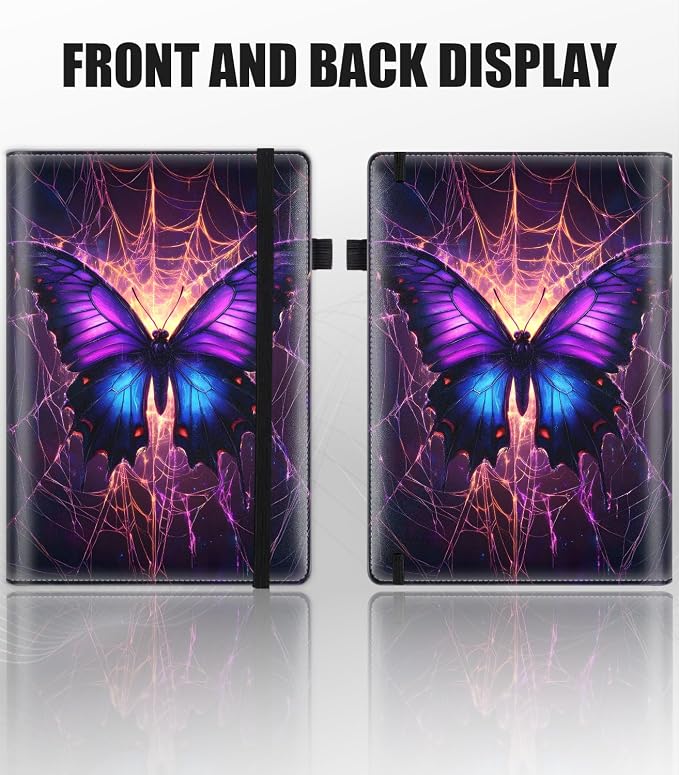 Hardcover Executive Notebooks, A5 PU Leather Lined Journal Notebook, 200 Pages Thick Paper Subject Notebooks for School,Work,Home Writing Business Notebook, Diary Book ，Purple Butterfly Spider Web