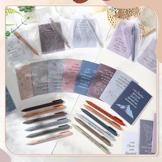 Mooliwe 24 Pcs Positive Affirmation Gift Set Gratitude Notebooks with Pens Small Bags Motivational Encouragement Notepads Daily Affirmations Journal for Women Stress Relief Self Care (Prayer)