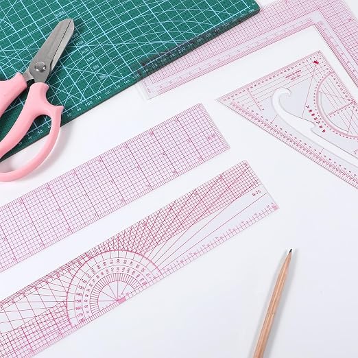 Clear Ruler for Sewing, 4 Pcs Plastic Grid Transparent Quilting Rulers with Sandwich Scale L Shaped and Triangle Ruler Sewing Measuring Tools for Pattern Grading Making Quilting Clothes Design Crafts