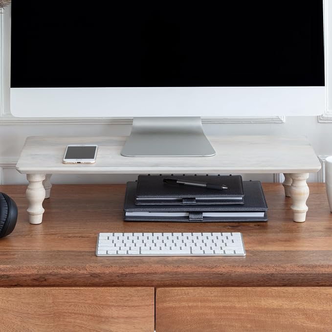 Anji Mountain Monitor Stand - Desktop Organizer & Laptop Riser, Ergonomic Monitor Riser, Space-Saving Monitor Stand for Desk, Durable Construction, Easy Assembly, Ideal for Home & Office,White Wash
