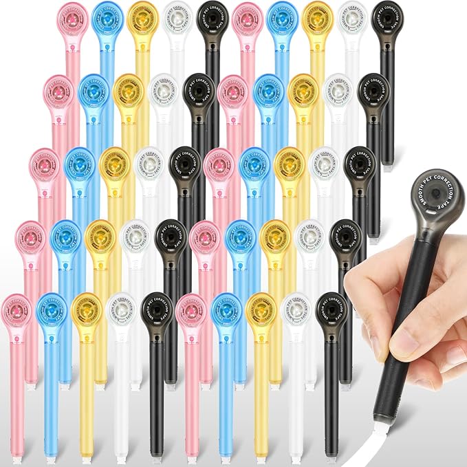 Gersoniel 50 Pack Correction Tape Pen Correctional Ink Tape Push Pull Protective, Easy to Use Applicator for School Office Supplies, 0.2 x 236 Inch (Bright Color)