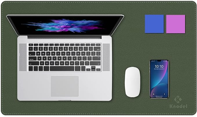 K KNODEL Small Sewing Leather Desk Mat, Desk Pad (Dark Green, 23.6"x13.8") | Mouse and Keyboard Pad, PVC Computer and Laptop Mat, Desktop Protector and Cover, Writing Pad and Blotter for Home Office