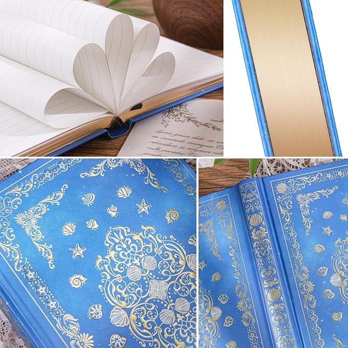 Hardcover Lined Journal - 224 Pages 100GSM Thick A5 Notebook with Gilded Edges & Gold Foil, Celestial Ocean Shells Mystic Diary for Women, Dream Journal