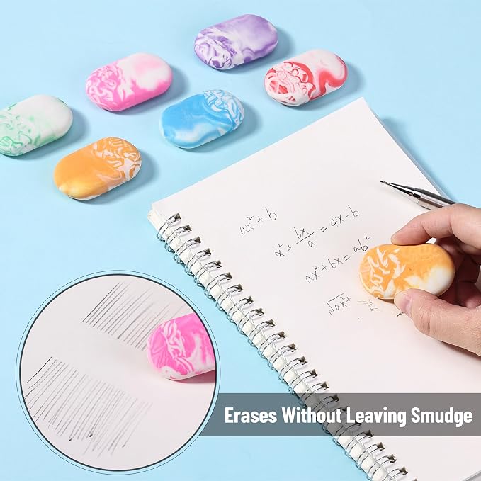 Mr. Pen- Marble Pencil Erasers, 12 Pack, 1" x 2" | Soft Rubber Marble Pencil Erasers for School, Office, Art Sketching, Homework, Exams, Clean Smudge-Free Correction