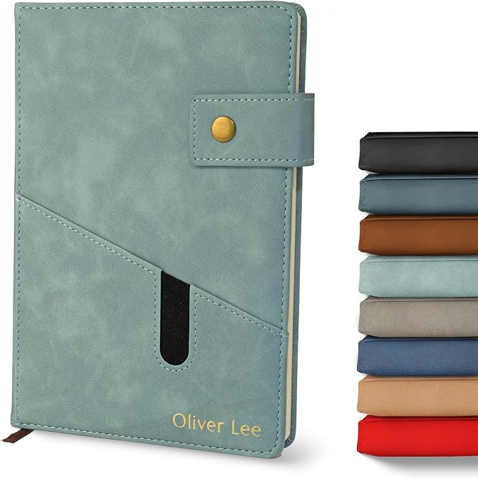 Promot Personalized Notebook - A5 Lined Leather PU Journal (Sky Blue) | Premium Leather-Look Cover, Smooth Lined Writing Pages, Durable Everyday Design, Elegant Professional Appearance