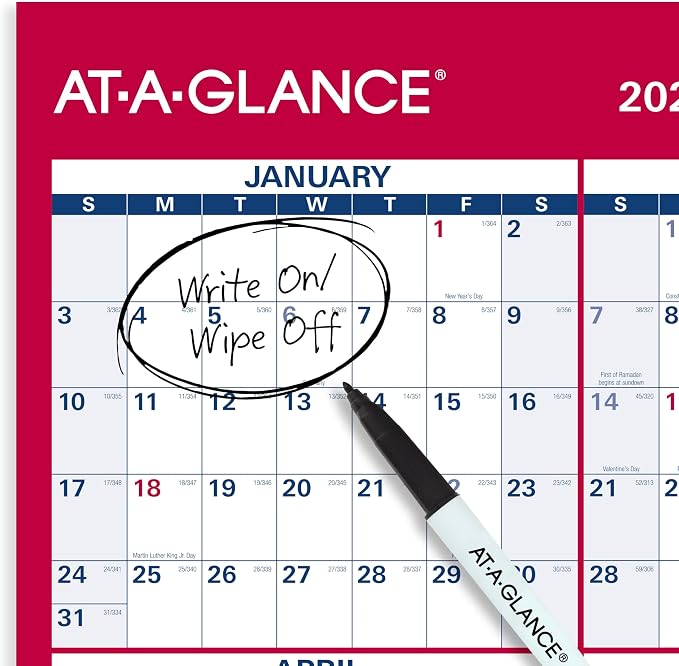 AT-A-GLANCE 2027 Erasable Calendar, Dry Erase Wall Planner, 12" x 16", Vertical-Horizontal, Reversible (PM330B2827)