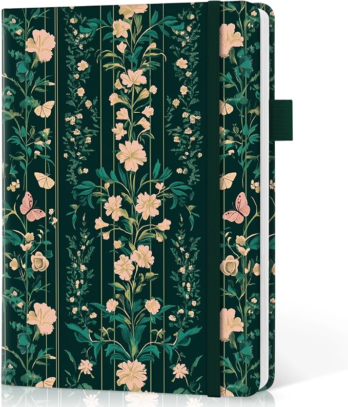 Lined Journal Notebook for Women & Men, Hardcover Leather Journal for writing, A5 College Ruled Notebook for Work & Note Taking, Perfect for Office School Home Supplies, 160 Pages, Botanical Waltz