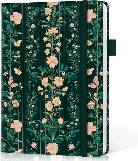 Lined Journal Notebook for Women & Men, Hardcover Leather Journal for writing, A5 College Ruled Notebook for Work & Note Taking, Perfect for Office School Home Supplies, 160 Pages, Botanical Waltz