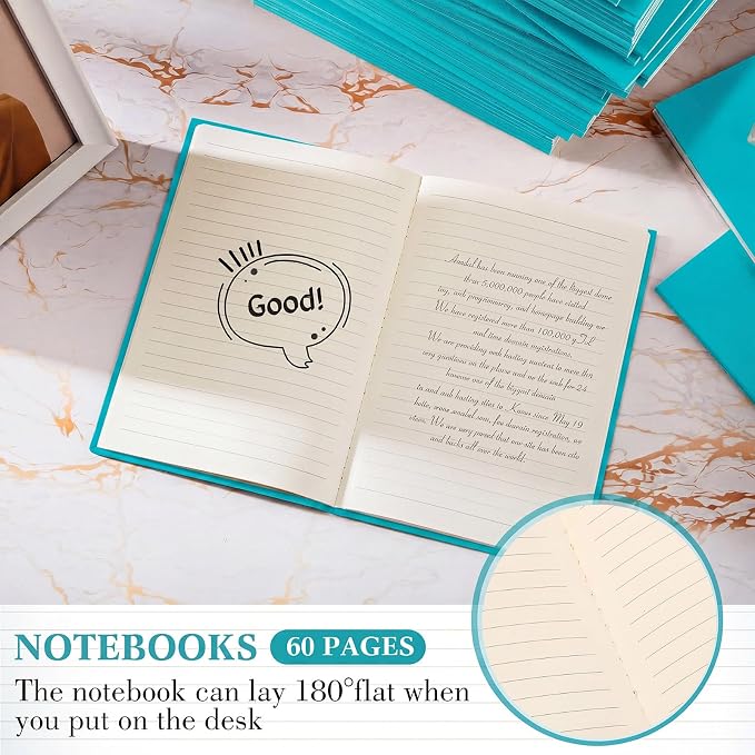 Mimorou 100 Pcs Journals Notebooks Bulk - Kraft Softcover A5 Small Notebooks 5.5 Inch x 8.3 Inch Notepads with 60 Page 30 Sheet for Writing Sketch Travel Office Supplies(Cyan,Lined)