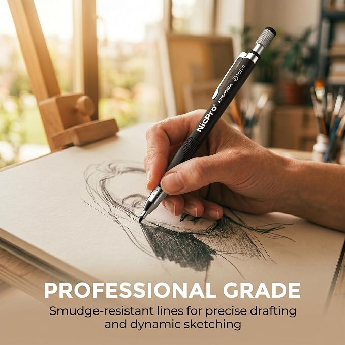 Nicpro 29 Pieces 2mm Mechanical Pencil Set, 9 PCS Drafting Carpenter Pencils 2.0 mm for Art Drawing Sketching construction with 192 Lead Refills Pre-Sharpen HB & 2B & Colors, 2 Erasers, 2 Sharpener