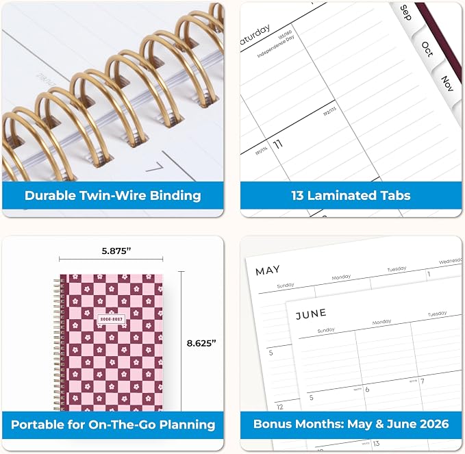 Blue Sky 2026-2027 Weekly & Monthly Academic Planner, 5.875"x8.625", Mayla | July 2026 - June 2027, Flexible Pocket Cover, Wirebound, Laminated Tabs, Extra 30 Sheets of Notes, Academic Year