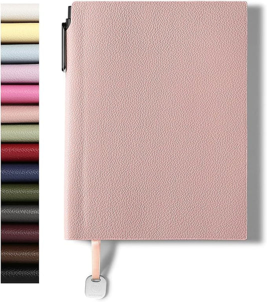 Lined Journal Notebook for Women A5 Softcover PU Leather Journals for Writing 160 Pages Daily Journaling College Ruled Notebooks for Work School Note Taking, Business 6.38'' X 8.28'' Pink