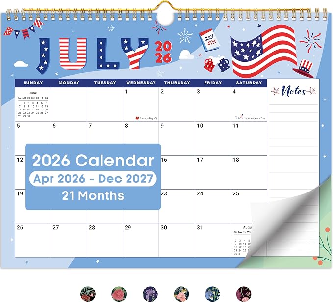 Calendar 2026-2027, Monthly Wall Calendar from April 2026 to December 2027, 11.5" x 14.7", Spiral Binding Hanging Wall Calendar, Perfect for Home or Office, Festival