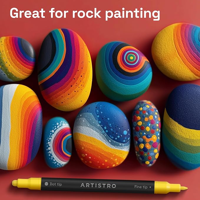 ARTISTRO 72 Precision Dual-Tip Acrylic Paint Markers – Paint Pens Set with Dot & Fine Tips for Fabric, Rock, Glass, Wood, Coloring Books – Arts & Crafts Gift – Classroom Must Haves & School Supplies