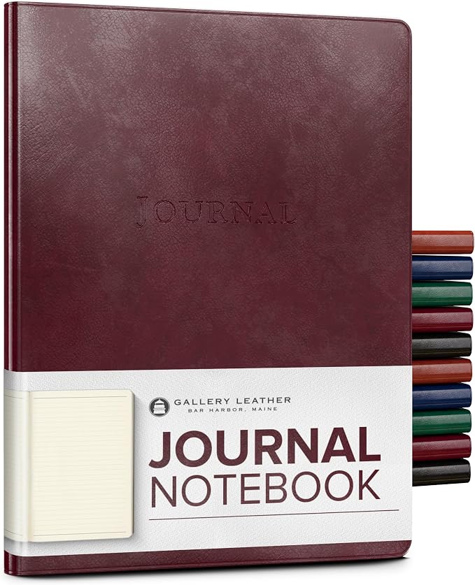 Gallery Leather Journal - Crafted in Maine, USA - Elegant Leather Writing Notebook with 192 Lined Pages - A Timeless Space for Your Thoughts - Acadia Burgundy, 9.75x7.5, Large Lined