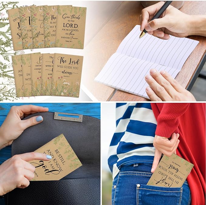 Ctosree 50 Pcs Bible Verse Prayer Journal Notebook for Women Christian Notepads Gifts Mini Inspirational Religious Note Pads for Sunday School Back to School Church Pastors Wife Teacher (Brown)