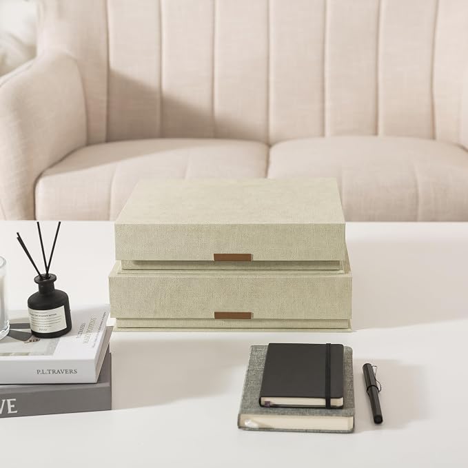 Soul & Lane - Letter Keepsake Box, Magnetic Lid, Set of 2, Ash Green | Decorative Photo and Document Organizer, Memory Case for Pictures, Cards and Albums, Elegant Home Office Storage Holder