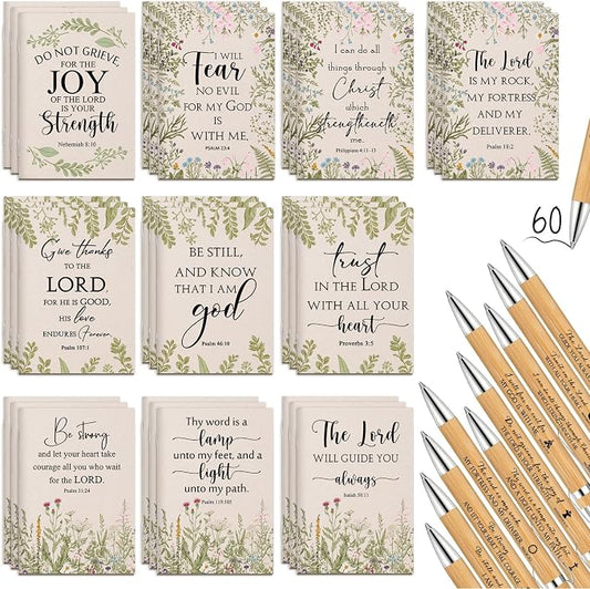Ctosree 120 Pcs Christian Gifts Bulk for Women Bible Verse Notebook Prayer Journal Inspirational Ballpoint Pen Notepad Church Gift for Women Pastor's Wife Vbs Sunday School Back to School Gift (Beige)