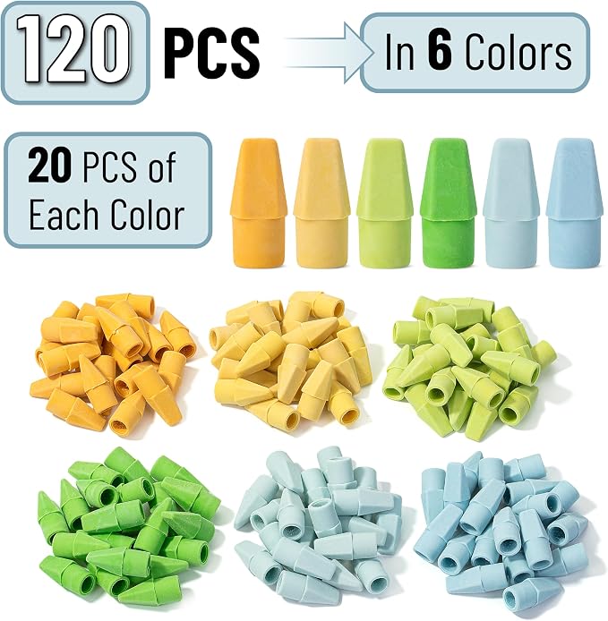 Mr. Pen- Pencil Erasers Toppers, 120 Pack, Colorful, Latex Free, No Smudge | Mr Pen Erasers for Pencils