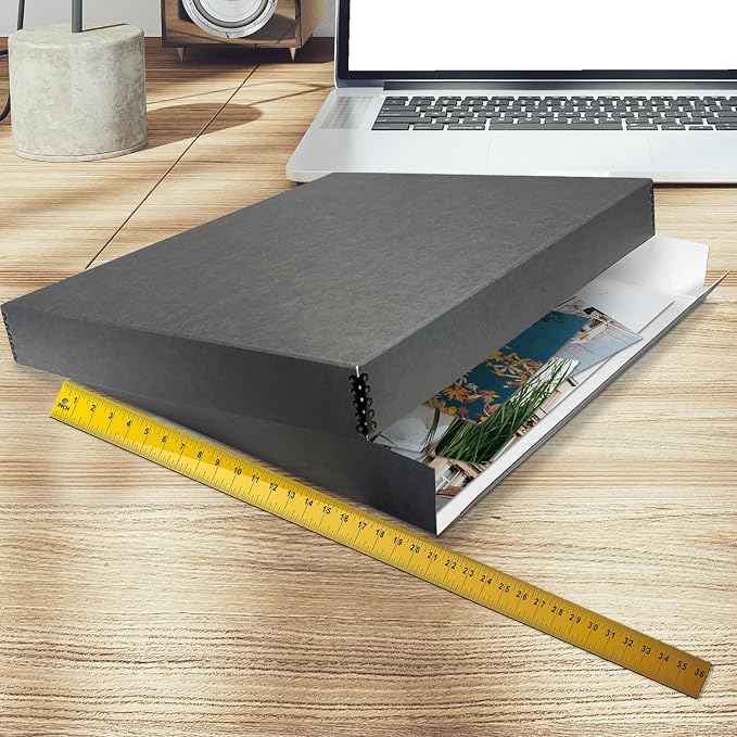 Golden State Art, Drop Front Archival Storage Box, Gray, 20.75x24.75x3 Inch | Acid-Free Museum Box with Metal Edge Corner, for Storing Artwork Photos Documents Prints Arts And Crafts