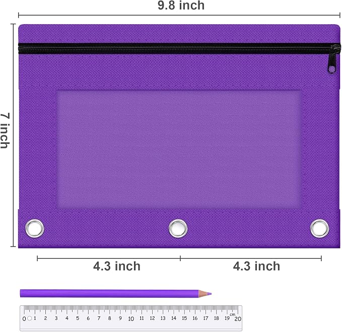 Pencil Pouch for 3 Ring Binder, 2 Pack Pencil Bags with Zipper, Purple Pencil Case for Classroom School Office Supplies, Large Sturdy and Durable Cloth Pencil Pocket for 3 Holder Binder
