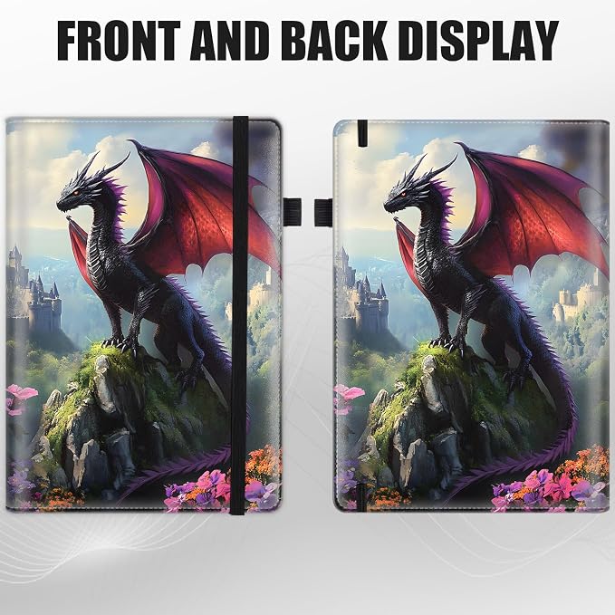 Hardcover Executive Notebooks, A5 PU Leather Lined Journal Notebook, 200 Pages Thick Paper Subject Notebooks for School,Work,Home Writing Business Notebook, Diary Book, Dragon and Fantasy Landscape