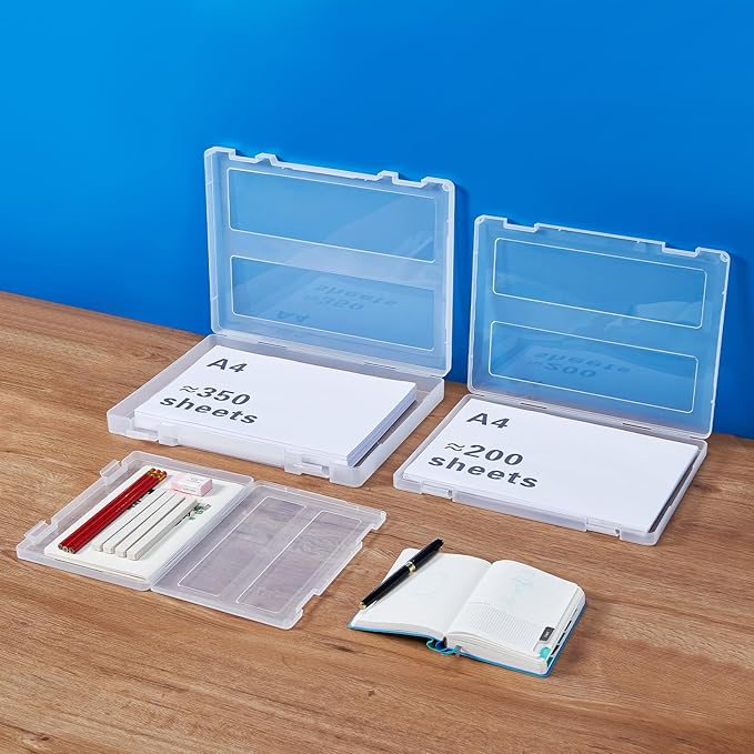 8 Pack Paper Storage Boxes, 8.5 x 11 Plastic Portable Project Case for US letter Size and A4 paper, Plastic Multi-Purpose Thick Scrapbook Storage Box for Office,Craft or Art Supplies